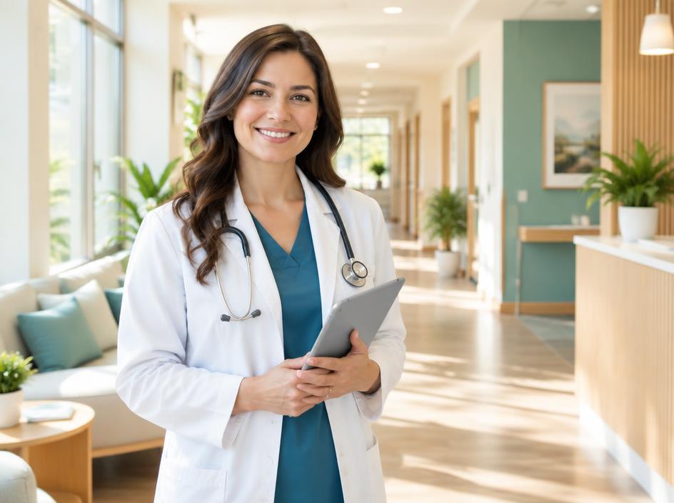 Physician in a bright modern medical office